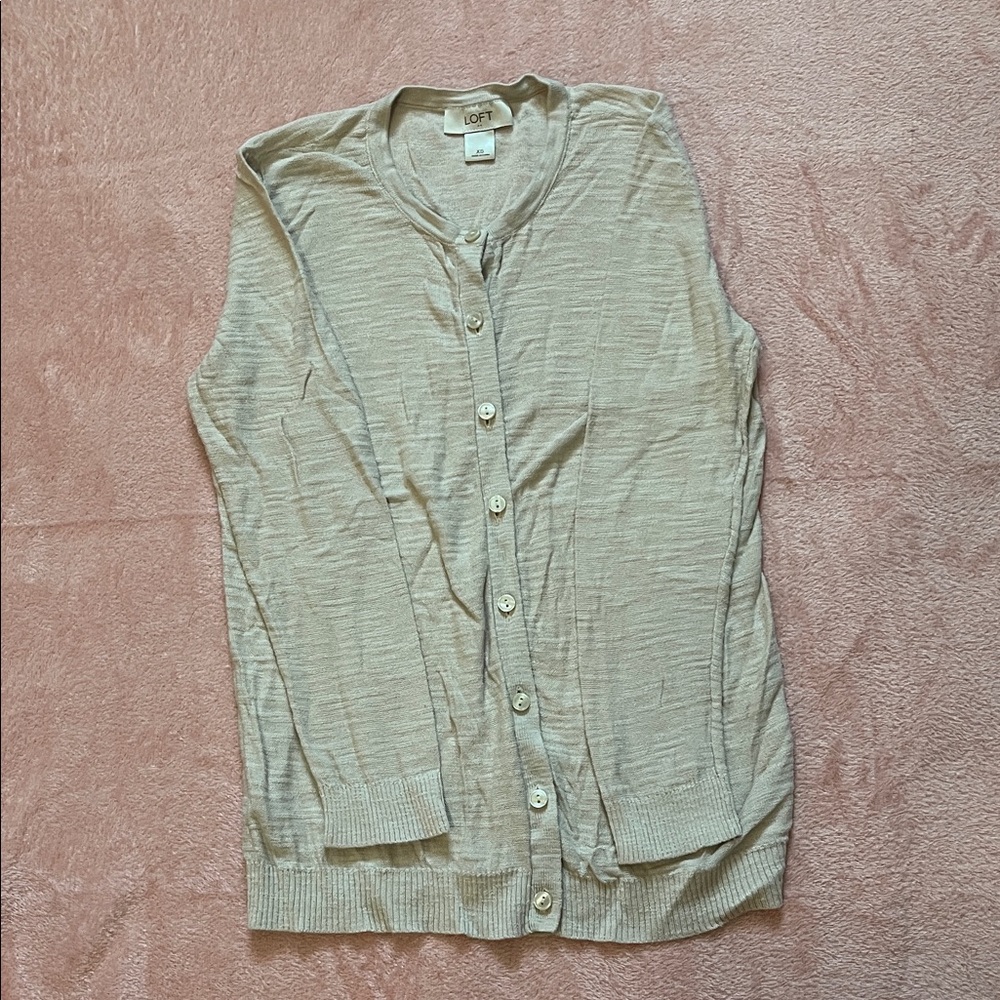 LOFT Heather Gray Button-Up Cardigan